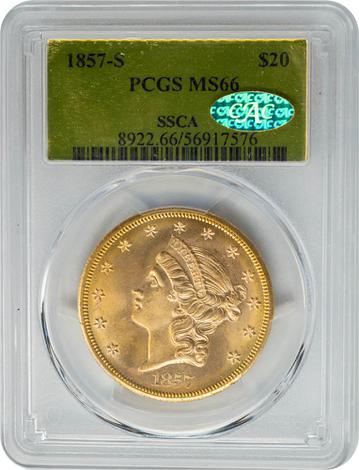 1857-S $20 MS66 PCGS