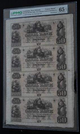 1850s $50 Louisiana, New Orleans "Uncut Sheet" - Remainder