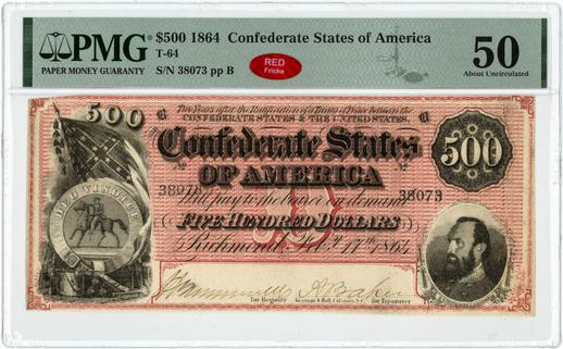 1864 T-64 $500 Confederate States of America Note