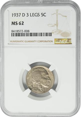 1937-D Buffalo 5c - 3 Legs
