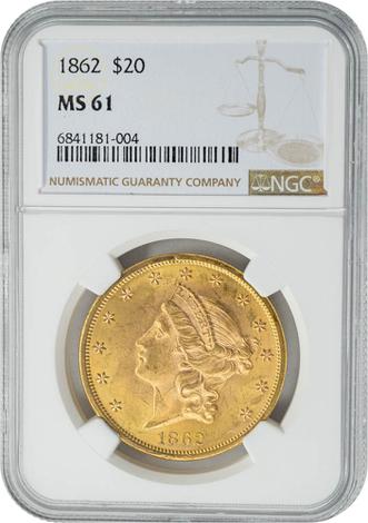 1862 $20 MS61 NGC