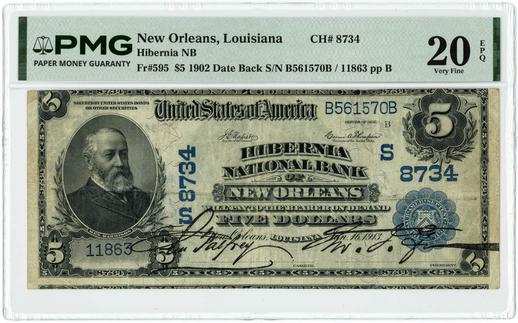 New Orleans, Louisiana $5 1902 FR.595 - Date Back