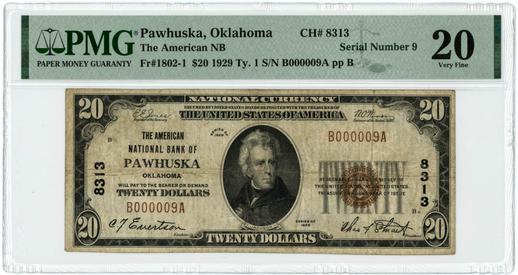 Pawhuska, Oklahoma $20 1929 FR. 1802-1