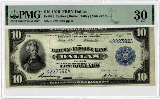 1915 FR.821 $10 Federal Reserve Bank Note - Dallas