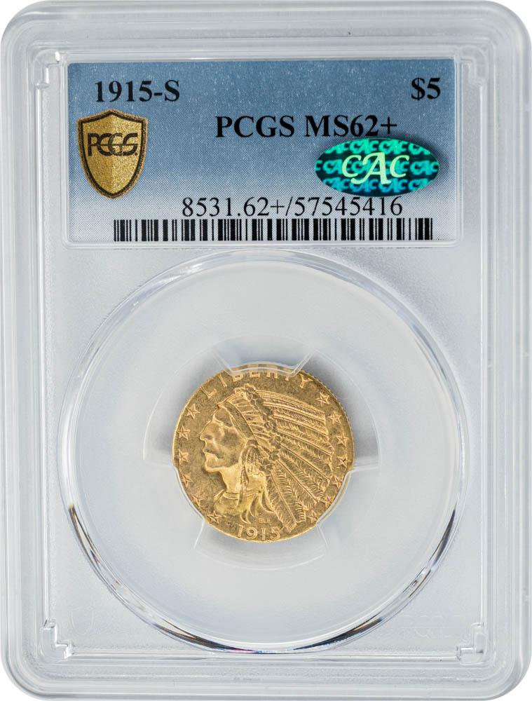 1915-S $5 MS62+ PCGS