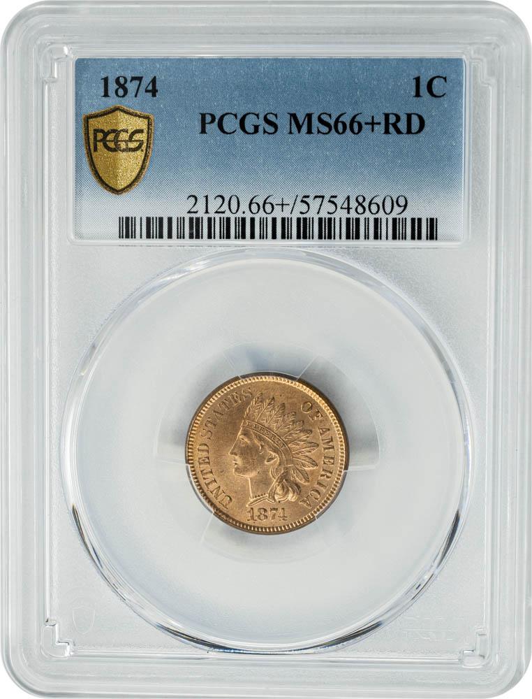 1874 1C MS66+RD PCGS