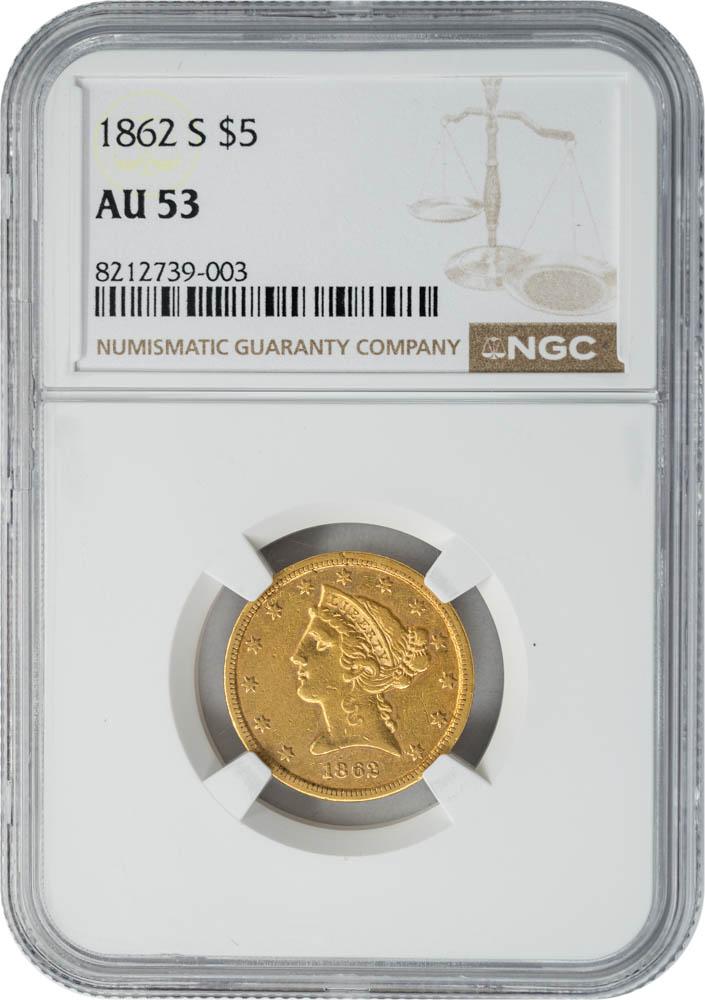1862-S $5 AU53 NGC