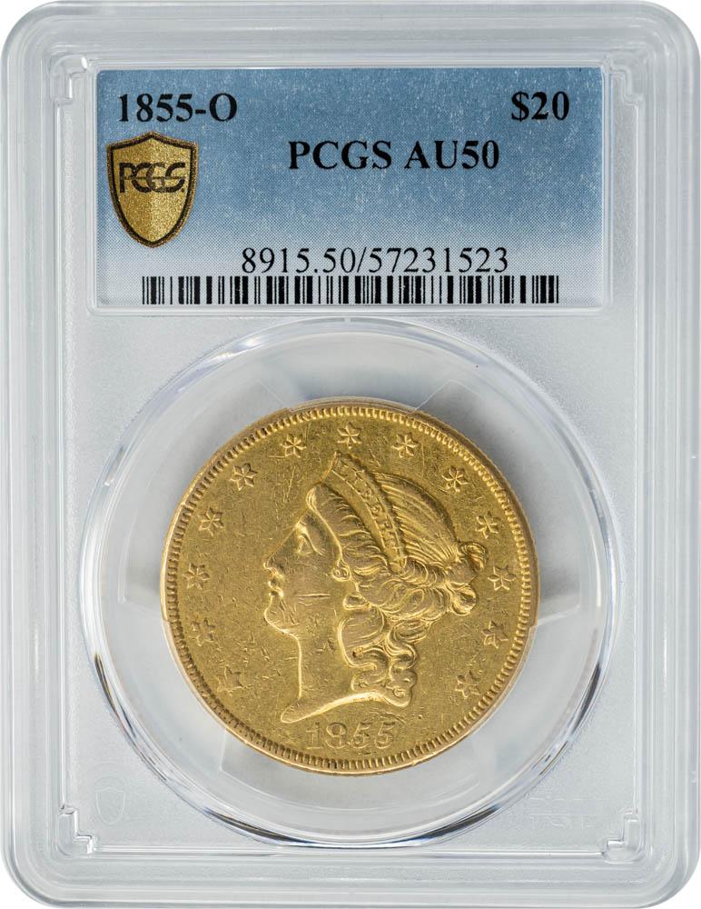 1855-O $20 AU50 PCGS