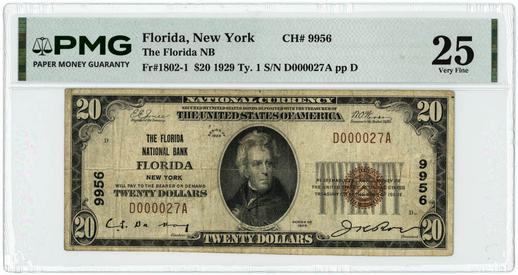 Florida, New York $20 1929 FR.1802-1