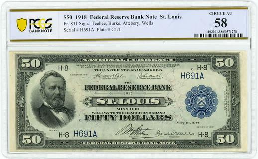 1918 FR.831 $50 Federal Reserve Bank Note - St. Louis