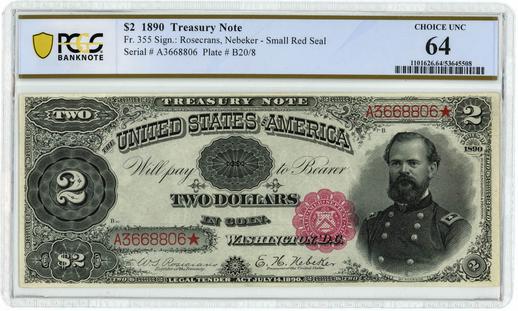 1890 FR.355 $2 Treasury Note - Small Red Seal