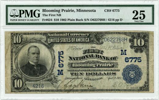 Blooming Prairie, Minnesota $10 1902 FR.624