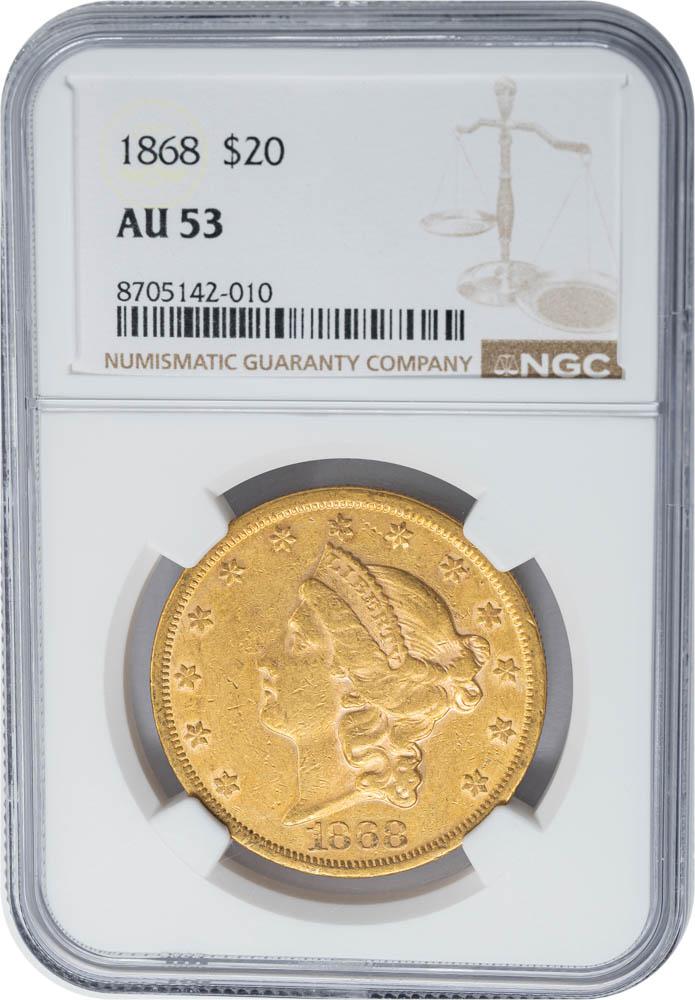 1868 $20 AU53 NGC