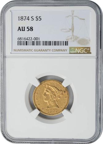 1874-S $5 Liberty