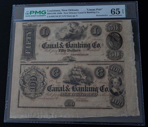 1840s $50-$100 Louisiana, New Orleans "Uncut Pair" - Remainder