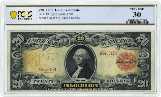 1905 FR.1180 $20 Gold Certificate - Technicolor