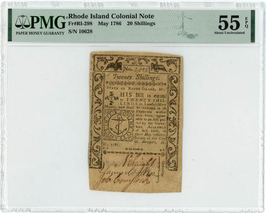 Rhode Island Colonial Note 20 Shillings