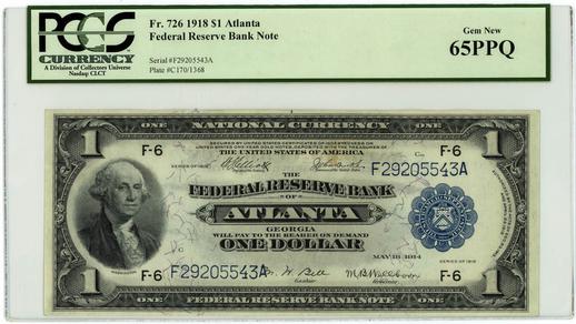 1918 FR. 726 $1 Federal Reserve Bank Note Atlanta