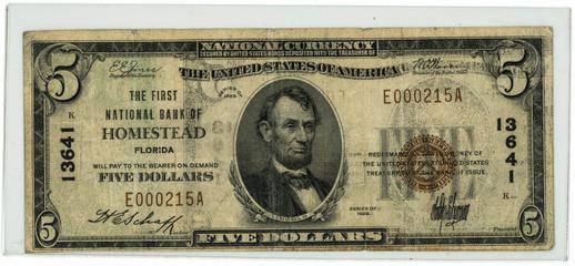 1929 $5 National Homestead, FL