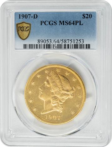 1907-D $20 MS64PL PCGS