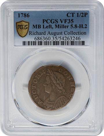 1786 Connecticut Mailed Bust Left, Miller 5.8-H.2 1/2P