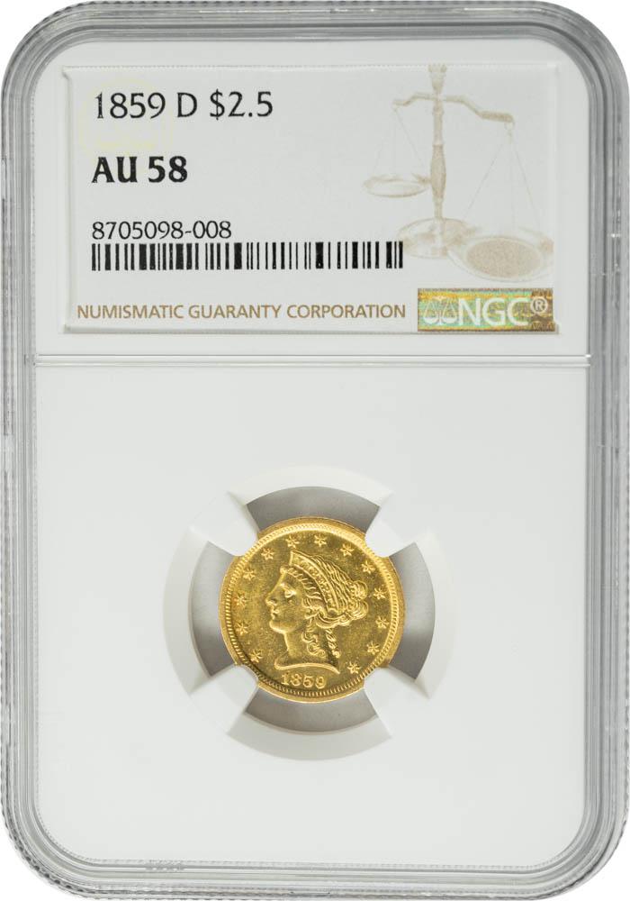 1859-D $2.50 AU58 NGC