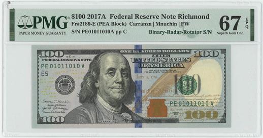 2017A FR. 2189-E (PEA BLOCK) $100 Federal Reserve Note - Richmond