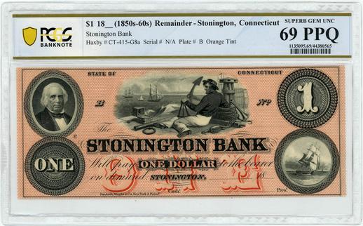 1850s-60s $1 Remainder - Stonington, Connecticut