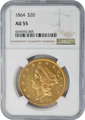 1864 $20 AU55 NGC