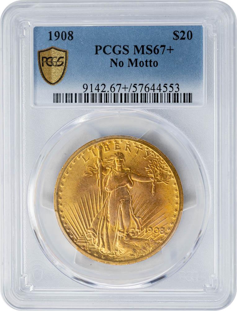 1908 $20 No Motto MS67+ PCGS
