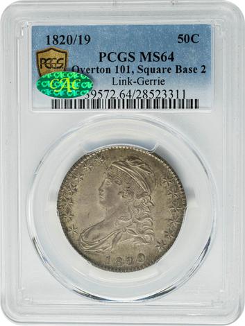 1820/19 50C Overton 101, Square Base 2 MS64 PCGS