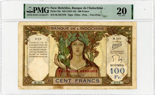 ND (1941-45) New Hebrides, Banque de l'Indochine 100 Francs