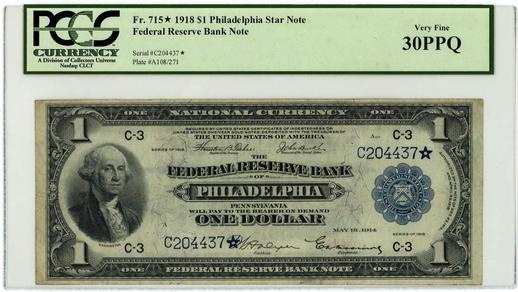 1918 FR. 715* $1 Federal Reserve Bank Note - Philadelphia Star Note