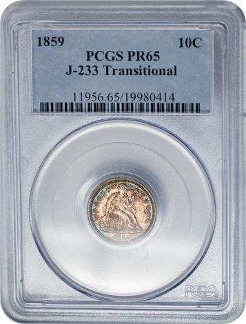1859 Seated Liberty 10c - J-223 Transitional