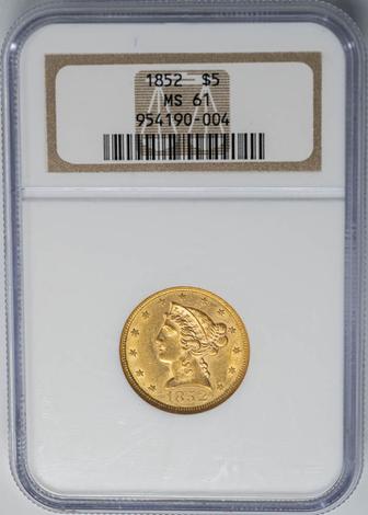 1852 $5 Liberty