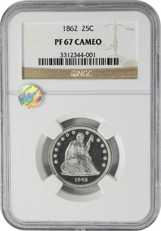 1862 25C PR67CAM NGC
