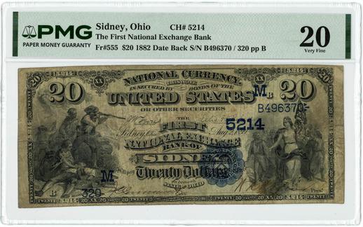 Sidney, Ohio $20 1882 FR.555 - Date Back