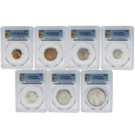U.S. Philippines 1908 Rare 7 Coin Proof Set PCGS Secure