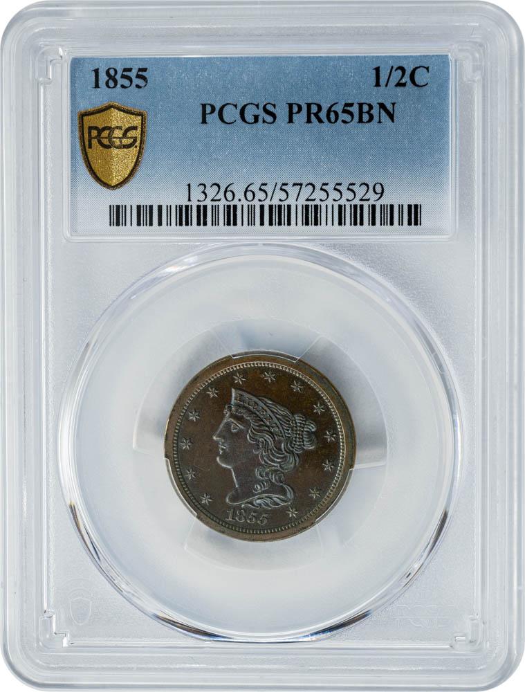 1855 1/2C PR65BN PCGS