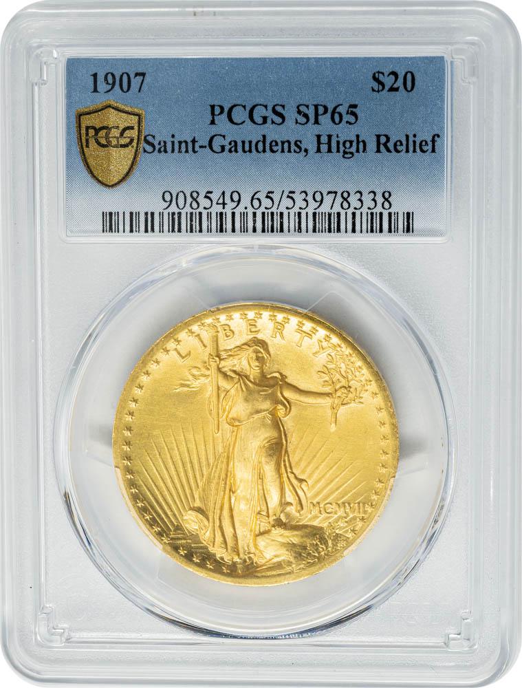 1907 $20 Saint-Gaudens, High Relief SP65 PCGS