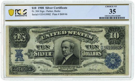 1908 FR.304 $10 Silver Certificate