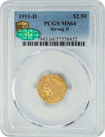 1911-D $2.50 Strong D MS64 PCGS