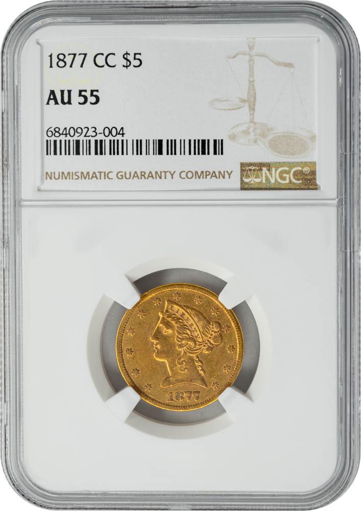 1877-CC $5 AU55 NGC