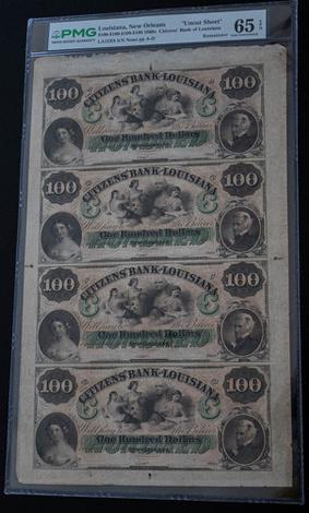 1860s $100 Louisiana, New Orleans "Uncut Sheet" - Remainder
