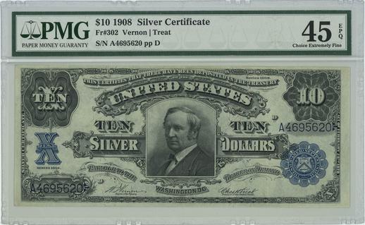 1908 FR. 302 $10 Silver Certificate