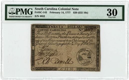 South Carolina Colonial $20 Note