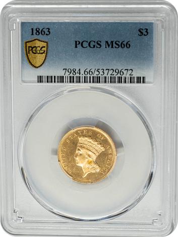 1863 $3 Indian