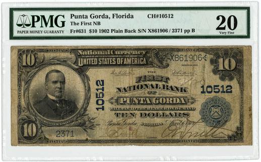 Punta Gorda, Florida $10 1902 FR.631 - Plain Back