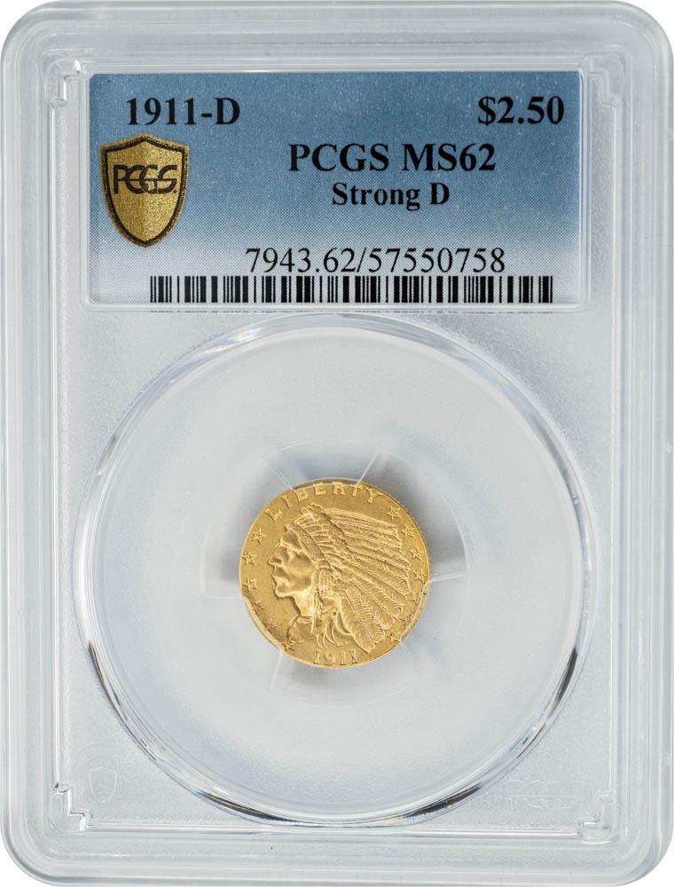 1911-D $2.50 Strong D MS62 PCGS