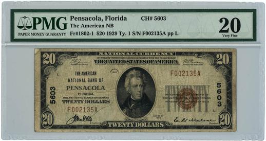 Pensacola, Florida $20 1929 FR.1802-1 Ty. 1
